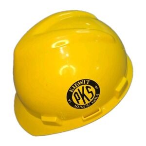 Vintage Kiewit PKS Hard Hat Construction Safety Helmet Yellow Think Safety Decal